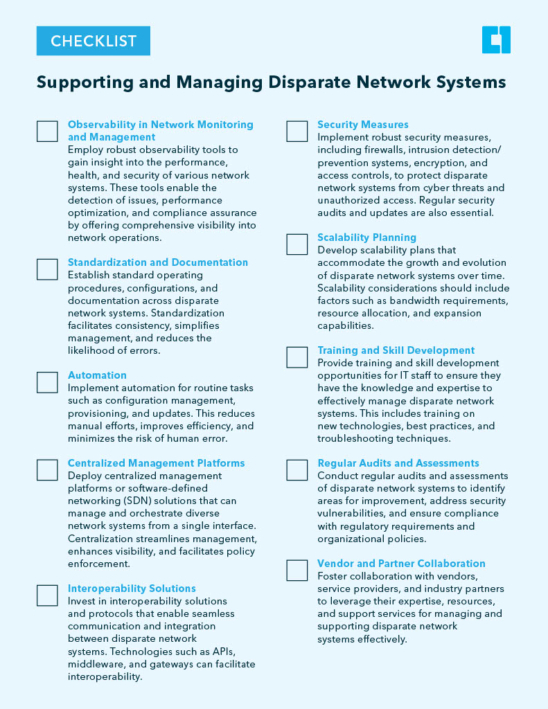 Supporting and Managing Disparate Network Systems Checklist